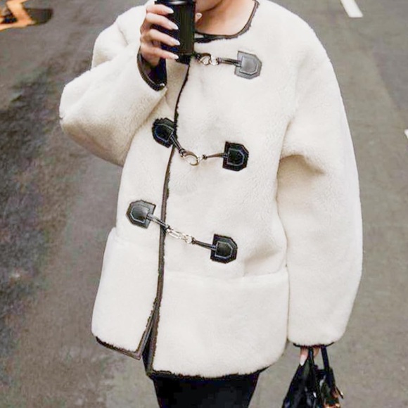 Women's White and Black Toggle Coat - Picture 2 of 2